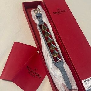 Valentino Garavani - Blue/Grey Leather Large Rockstud Wrap Bracelet